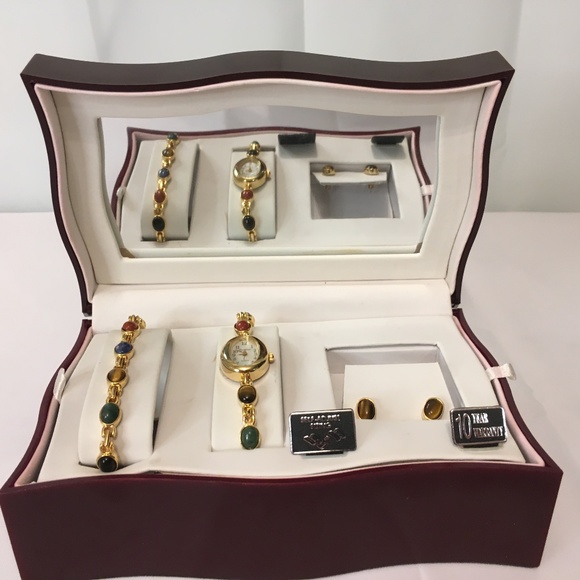 Vintage Jewelry - '60s/'70s  Bakelite Jewelry Box Set - Watch, Bracelet, Earrings, NEW OLD STOCK